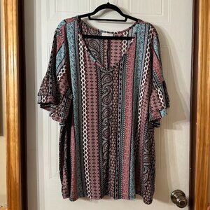 {Plus Size} Bobbie Brooks Blouse~ Size 3X~ Layered Flounce Sleeves~ Paisley (A9)
